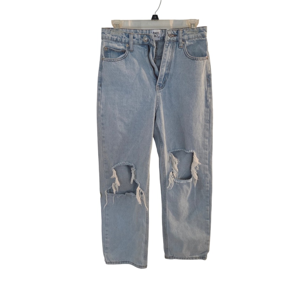 Princess Polly 2 Light Wash Distressed Straight Leg Jeans Blue Cotton Denim Fall